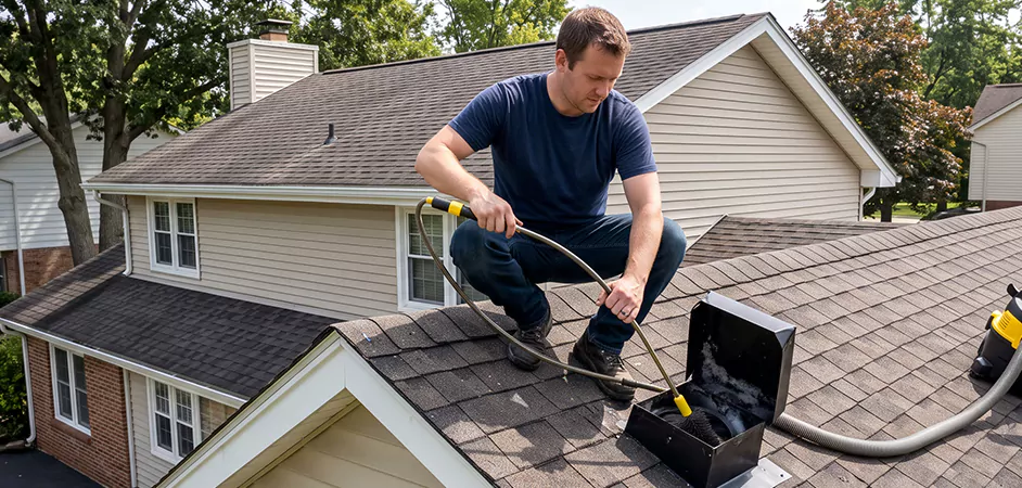 Multi-Story Roof Dryer Vent Cleaning in San Antonio